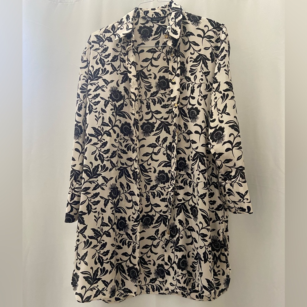 ZARA Satin long button down shirt